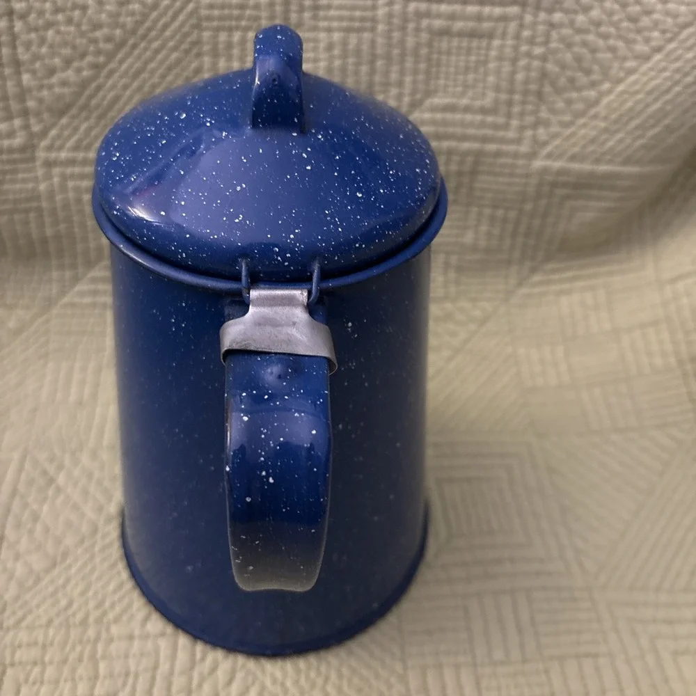 Vintage Enamel Ware Blue White Speckled Camping/Cowboy Coffee Pot Kettle 8
